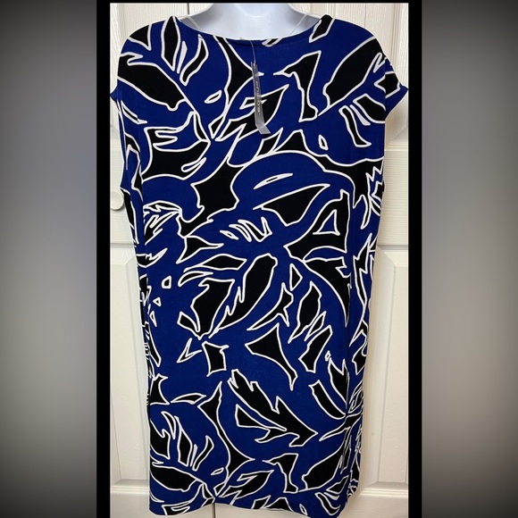 CHICOS Travelers NWT Seafaring Blue Tunic Cap Print Dress Shift Sz 12 14 - Picture 3 of 8